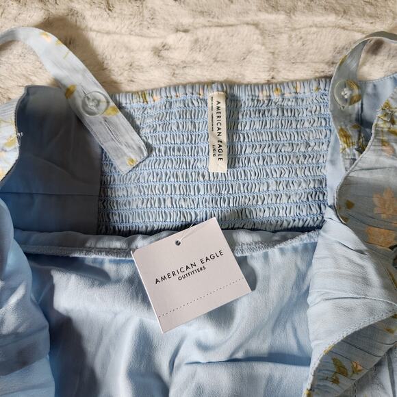American Eagle AE Light Blue Floral Tie Front Corset Pocket Mini Dress - L - Picture 5 of 9